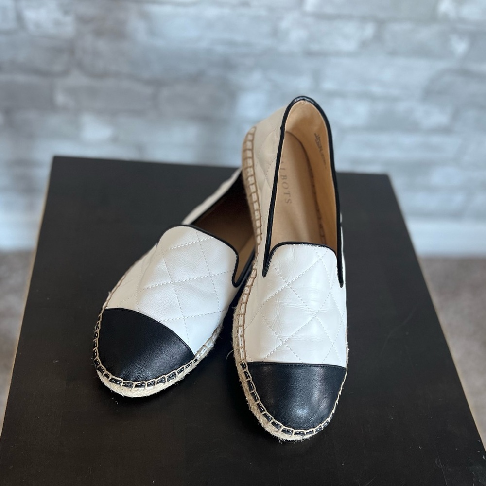 Talbots Quilted Soft Espadrille White Black Cap Toe NWOT